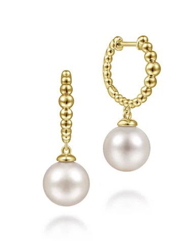 14KYG BUJUKAN HUGGIE HOOP DROP 9-9.5MM FRESHWATER PEARL